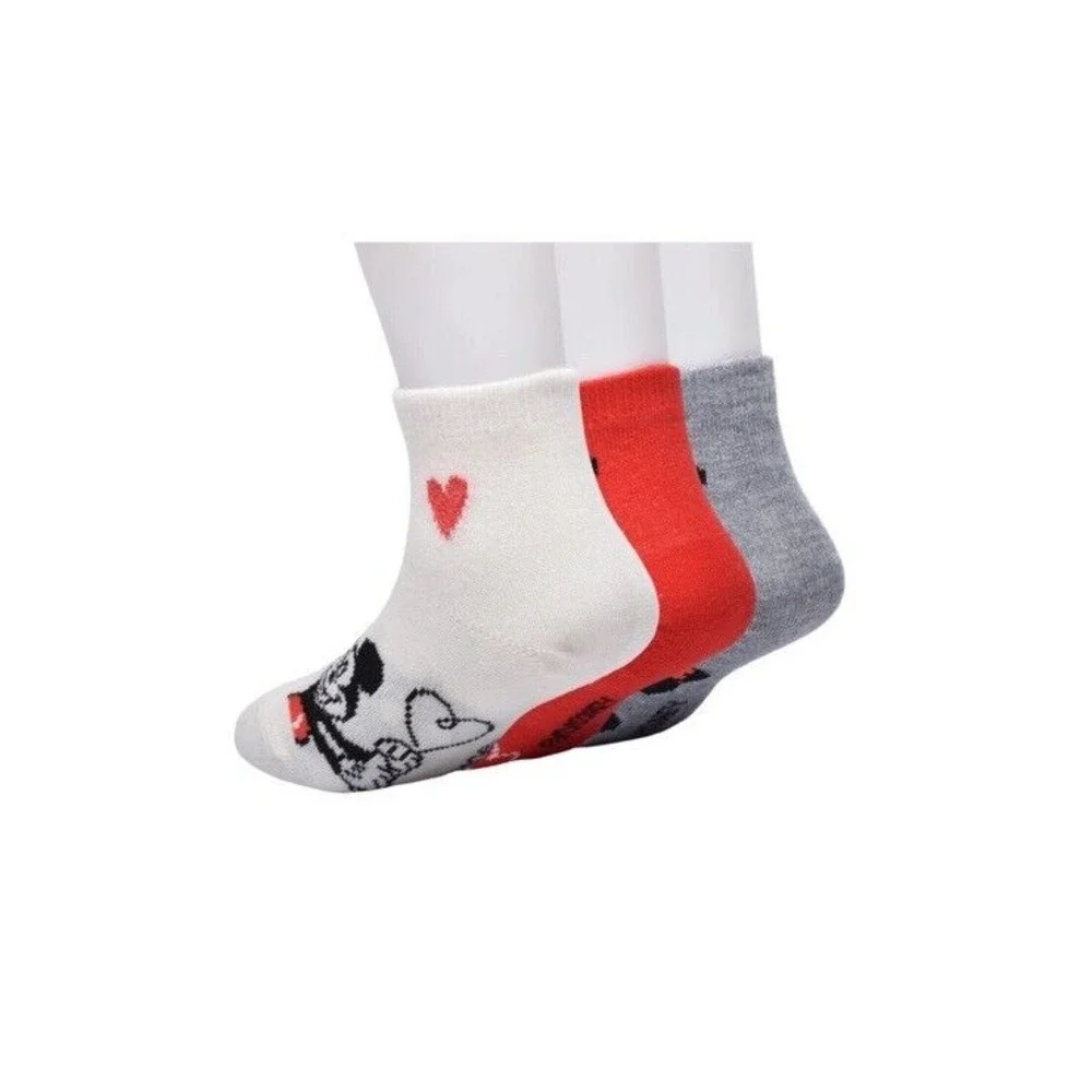 Disney Mickey Minnie Girl Toddler Ankle Socks 2 Packs of 3, 6-pairs New - Cute!!